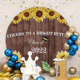 Aperturee - Round Sunflowers Brown Wood 2022 Grad Backdrop